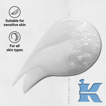 Kiehl’s Transparent gel cleanser texture shown in a swatch with airy bubbles on a minimal white backdrop