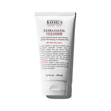 Kiehl’s signature white cleanser tube presented on a crisp white background.