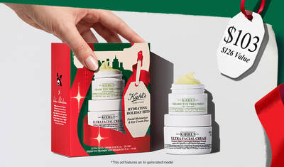 Hydrating Holiday Hits" skincare gift set on a green background, featuring Ultra Facial Cream and Creamy Eye Treatment with Avocado in festive packaging.​